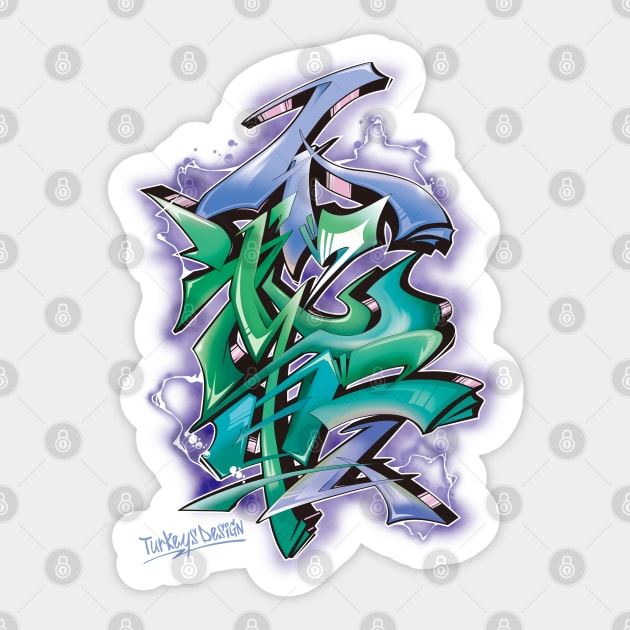 Japanese KANJI Graffiti Futaiten (BlueGreen) Sticker by TurkeysDesign